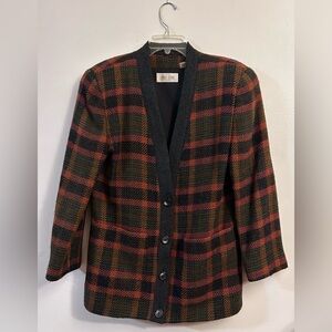 First Issue Wool Button Blazer Pockets V-Neck Cardigan Knit Trim Lined Small